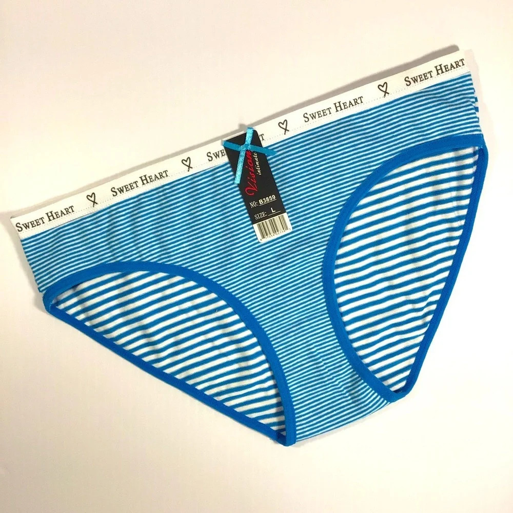 Vision Intimate Blue and White Stripe Panties Underwear - Size Large